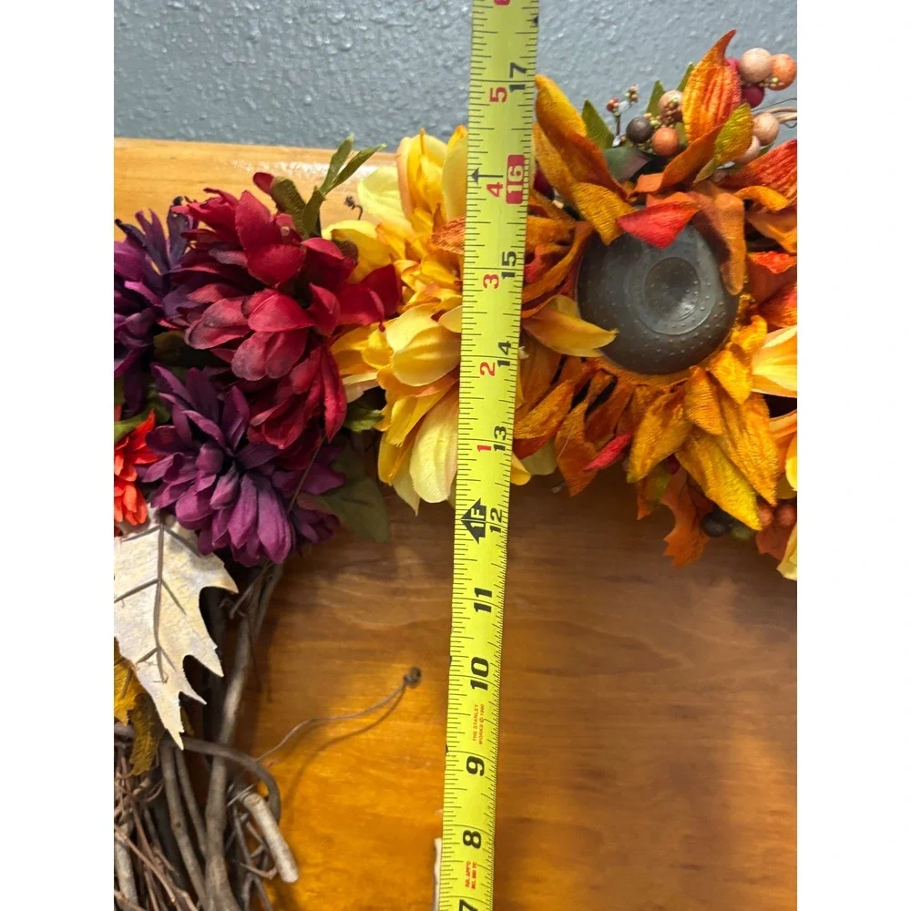 Fall Grapevine Wreath Faux Sunflower Dahlia Autumn Door Decor 18 Inch Rustic